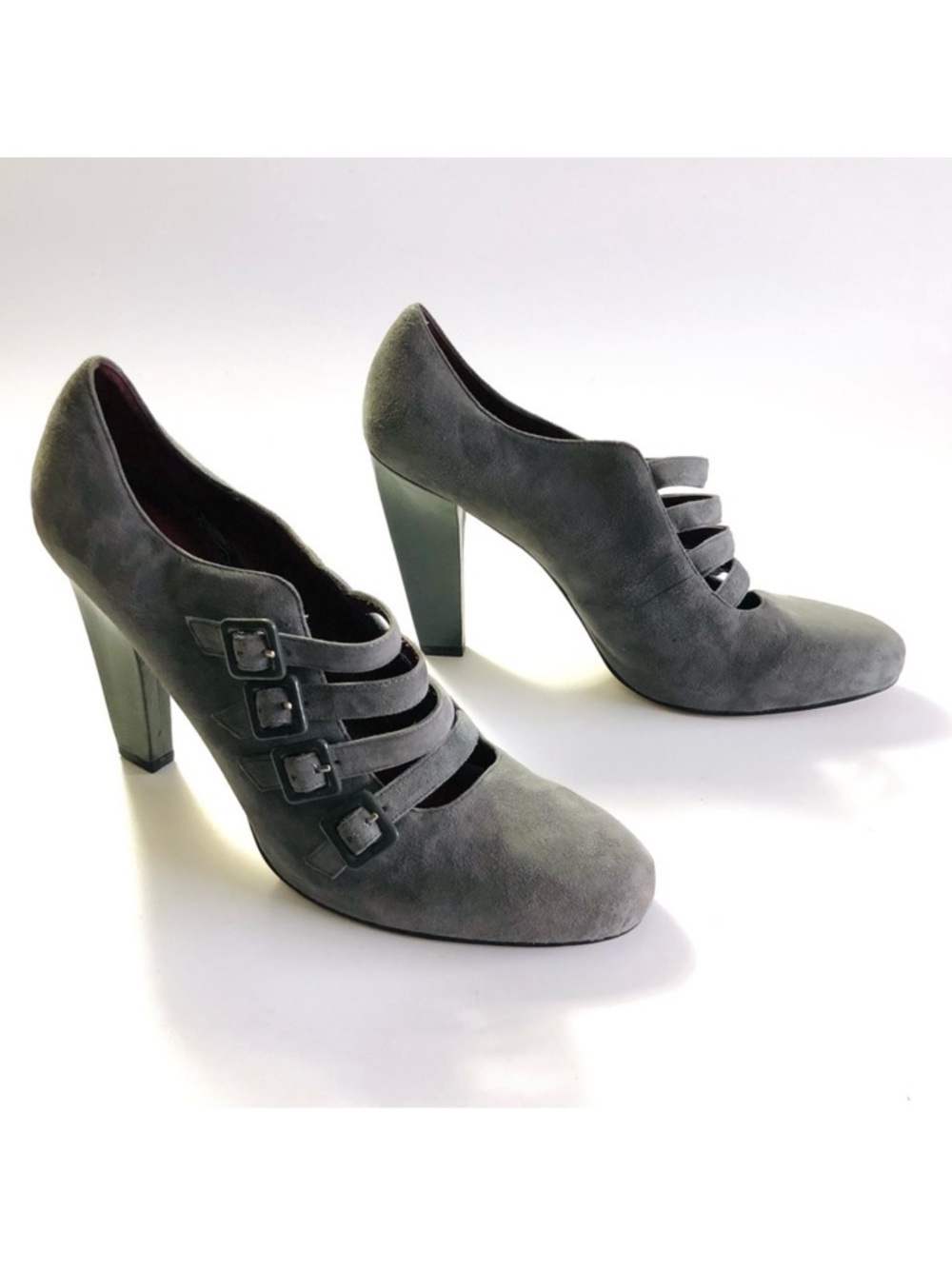 Enzo Angiolini Calandra Gray Suede Buckle Pumps